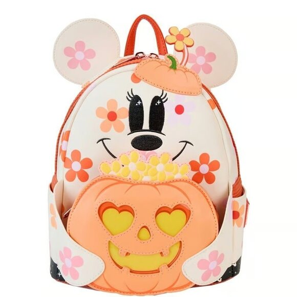 NWT LOUNGEFLY MINNIE MOUSE FLORAL GHOST GLOW IN THE DARK - Picture 1 of 7
